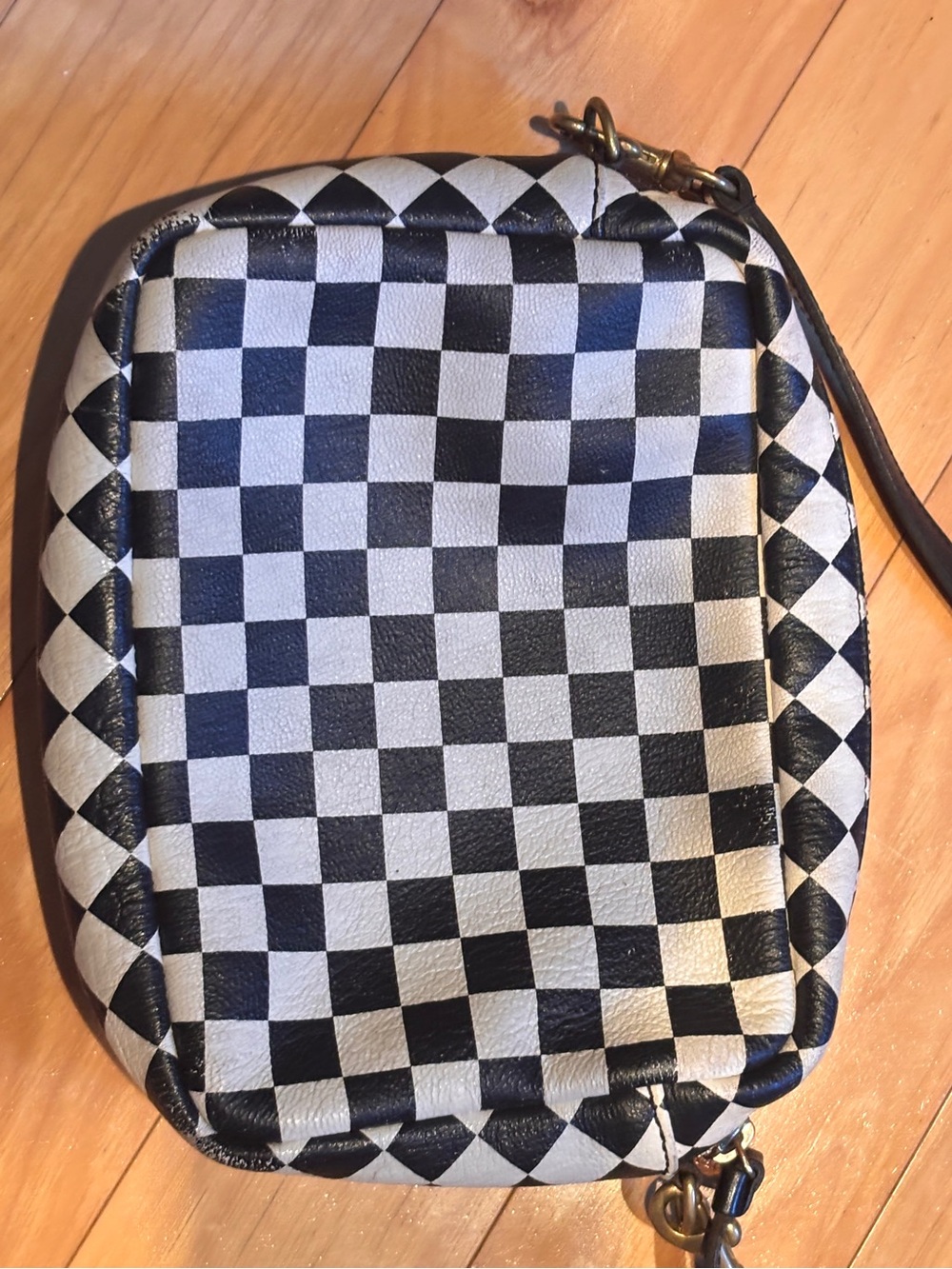 Clare V. Black & White Checker Leather Crossbody Bag - Picture 2 of 12
